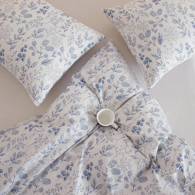 HighBuy Blue Floral Comforter Set King White King Bed Comforter Set Botanical Coquette Comforter Sets for Women Girl Boho Soft 3 Piece Bedding Set Lightweight Comforter and 2 Pillowcases