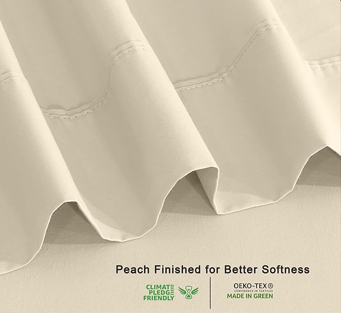 RUVANTI 100% Organic Cotton Sheets Queen Size, Percale Weave, GOTS Certified, 4-Piece Set, Deep Pocket 15", Crisp & Breathable, Soft Durable Bedding, Sábanas Algodón Orgánico – Cloud Cream