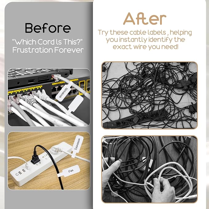 35PCS Reusable Cable Cord Wire Labels, Self-Adhesive Hook and Loop Cable Labels, Easy to Write on Wire Label, White Cables Tags for Electronics, Computer Cables Management and Identification