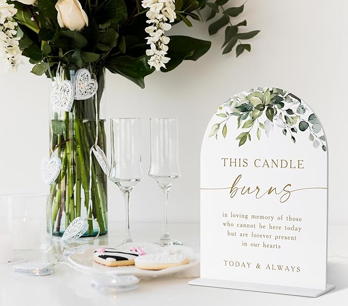 Wedding Memorial Sign, Greenery Gold Bridal Shower Decorations, Memorial Table Sign, Wedding Signs for Ceremony and Reception, Engagement Party Desk Decorations, Wedding Table Acrylic Decor - 41