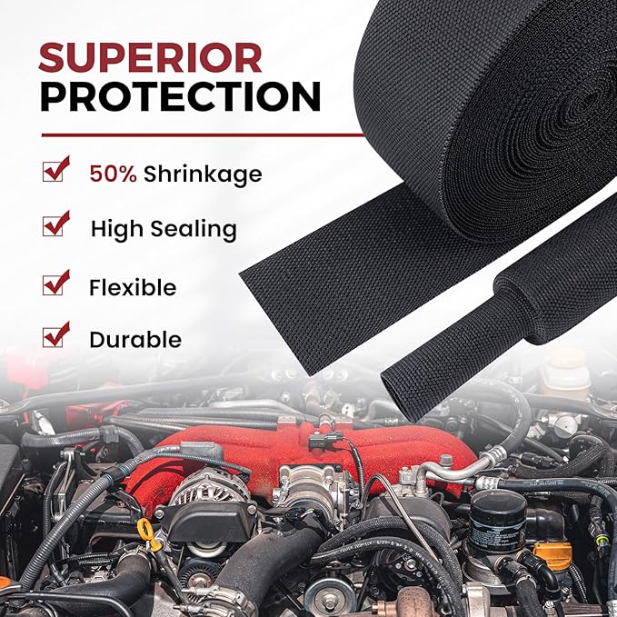 Heat Shrink Wire Loom 2:1 Shrinkable Braided Cable Sleeve 3/8 Inch ID-46ft Abrasion Protection Flexibility Fabric Wiring Harness Cover Sheath