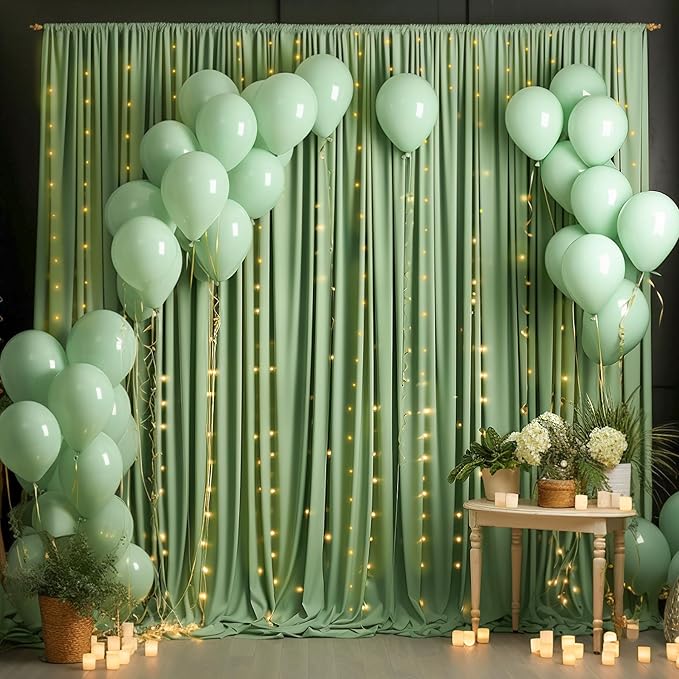 4 Panels Sage Green Backdrop Curtain for Parties Wrinkle Free Dark Green Photo Curtains Backdrop Drapes Fabric Decoration for Baby Shower Birthday Party Photography 20ft(W) x 10ft(H)