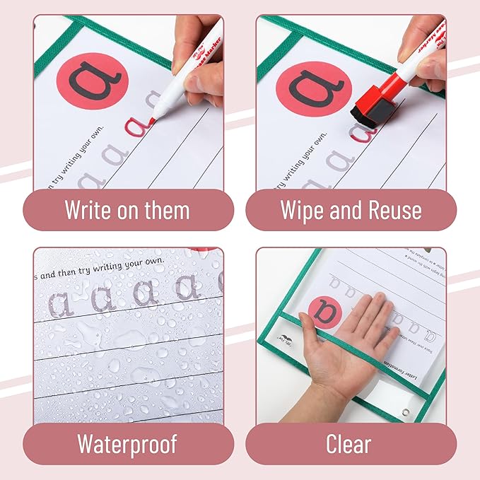 Mr. Pen- Dry Erase Pocket Sleeves, 10"x14", 12 pcs, Colorful Dry Erase Sleeves, Plastic Sleeve for Paper 8.5x11
