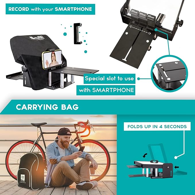 iLight PRO 12" Autocue teleprompter iPad Tablet - Kit teleprompter for Video with Remote Control, APP & Carry Bag, Beam Splitter Prompter DSLR, iPhone, APP for Apple Android Mac Win