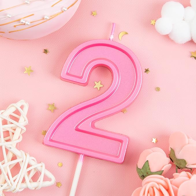 PHD CAKE 2.76 Inch Luxe Pink 2 Number Birthday Candles, Pink Number Candles, Cake Number Candles, Party Celebration