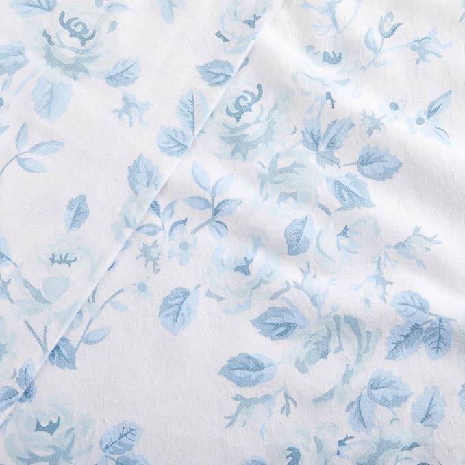 Market & Place 100% Cotton King Flannel Sheet Set | 4 Piece Deep Pocket Cozy Winter Floral Bed Sheets | Double Brushed for Extra Softness & Comfort | Alpine Collection (King, Vintage Floral)
