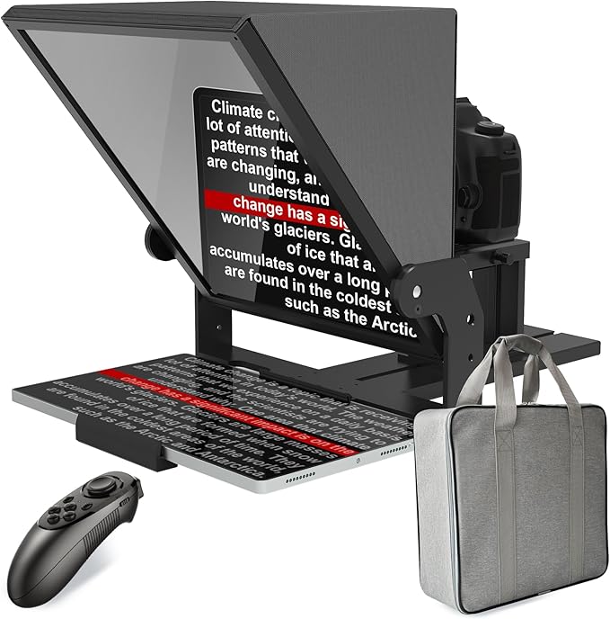13-inch high-Definition Wide-Angle teleprompter｜High-Definition Beam Splitter Design｜Manual Height Adjustment, Compatible with a Wide Range of Devices｜with Remote Control and teleprompter apps