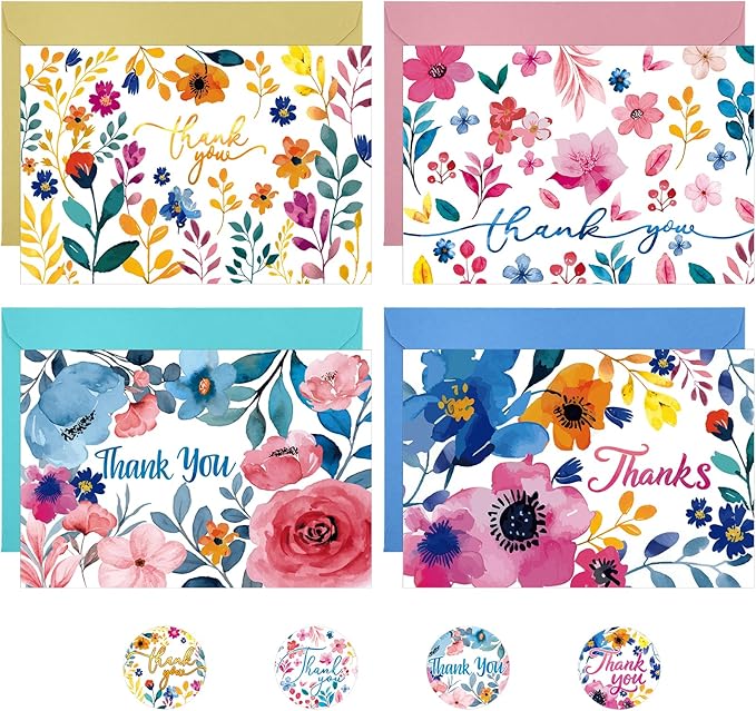 Thboxes 36 Pack Thank You Cards with Envelopes, 4x6 Inch Thank You Cards with Envelopes & Stickers, Greeting Card for Birthday, Wedding, Baby Shower, Bridal Shower, Thanksgiving, Christmas