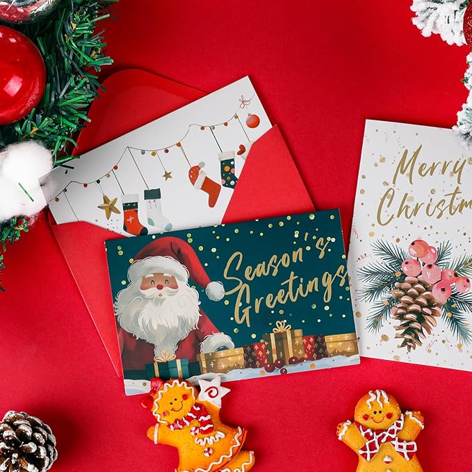 FUHITIM Christmas Cards Assortment, 24 Pcs Greeting and New Years Cards with 6 Designs for Christmas, Holiday, New Year Gift (4x6 Inch)