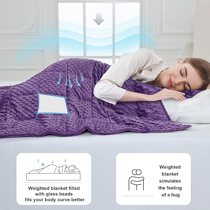 Alomidds Weighted Blanket (48"x72",20lbs Twin Size - Purple), Weighted Blankets for Adults, Cooling Breathable Soft and Comfort Minky, Heavy Blanket Microfiber Material with Glass Beads
