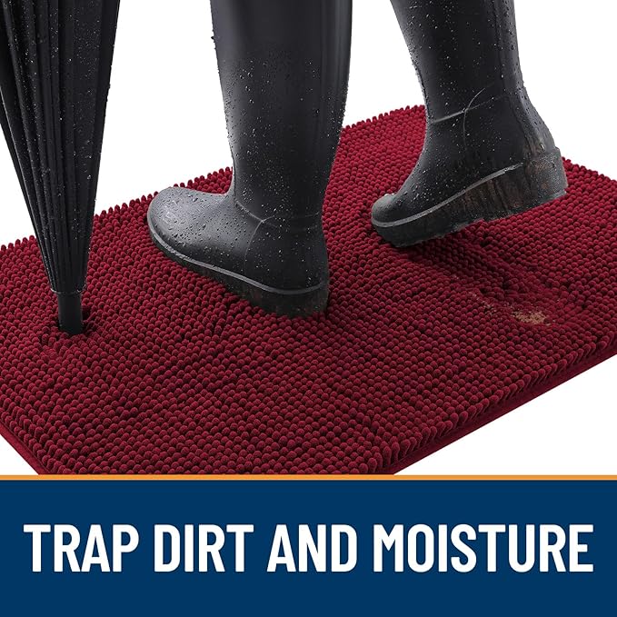 OLANLY Dog Door Mat for Muddy Paws 70x46, Absorbs Moisture and Dirt, Absorbent Non-Slip Washable Doormat, Quick Dry Chenille Mud Mat for Dogs, Entry Indoor Entryway Carpet for Inside Floor, Burgundy