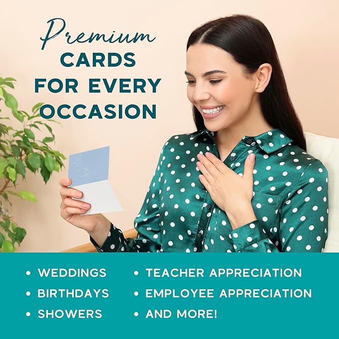 VNS Creations 20 Pack Thank You Cards With Envelopes, Stickers, 4x6 Inch Blank Thank You Notes - Bulk Box Set Large Notes for Graduation, Wedding, Small Business, Baby & Bridal Shower - Light Blue