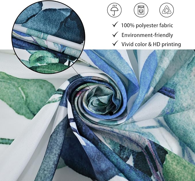 Eucalyptus Extra Long Shower Curtain, Watercolor Green Leaves Plant Floral Spring Nature Waterproof Fabric Machine Washable with Hooks for Bathroom Bathtub Decor 72Wx78H