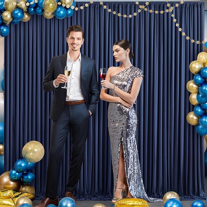 6 Panels Navy Blue Backdrop Curtain for Parties Wrinkle Free Photo Curtains Backdrop Drapes Fabric Decoration for Wedding Birthday Party Baby Shower 30ft(W) x 10ft(H)