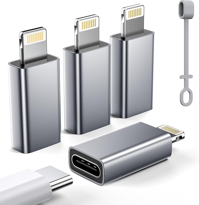 MFi Certified USB C to Lightning Adapter 4-Pack, 27W Fast Charging & Data Sync, Lightning to USB Type C Cable Adapter Compatible with iPhone 14/13/12/Pro/Max, iPad, AirPods, with Anti-Loss Lanyard