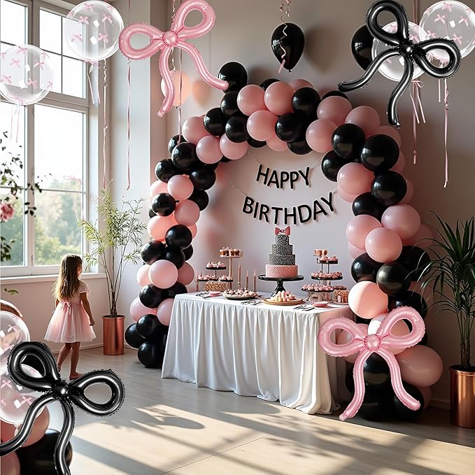 4 Pcs Black Bow Balloons Bow Birthday Decorations Bow Theme Birthday Party Decor for Bridal Shower Baby Shower Engagement Bachelorette Party Decorations 26 x 24 Inch