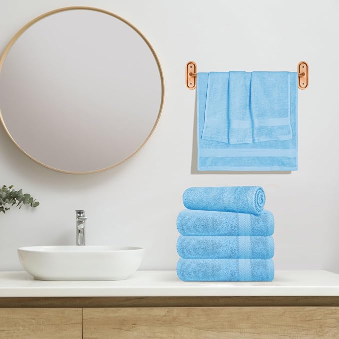 GLAMBURG Ultra Soft 6-Piece Hand Towel Set 16x28-100% Ringspun Cotton - Durable & Highly Absorbent Hand Towels - Ideal for use in Bathroom, Kitchen, Gym, Spa & General Cleaning - Sky Blue