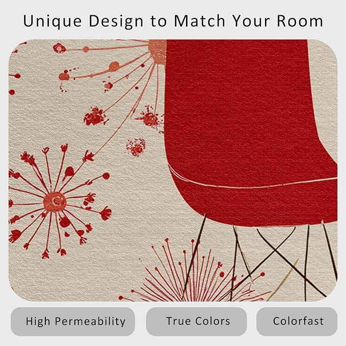 50s Retro Rug 4x6 60s 70s Mid Century Modern Pattern Area Rugs for Living Room, Bedroom, 50s Retro Home Decor Accessories Indoor Carpet, Non Slip & Machine Washable