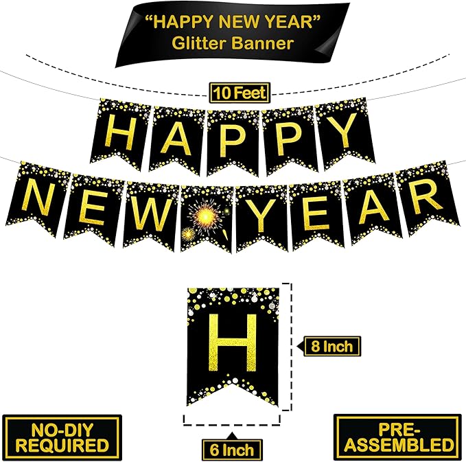 KatchOn, New Years Eve Party Supplies 2026 - Big, Pack of 70 | Happy New Years Decorations 2026 | Hanging Swirls, PomPoms, NYE Decorations 2026 | Eve Decorations