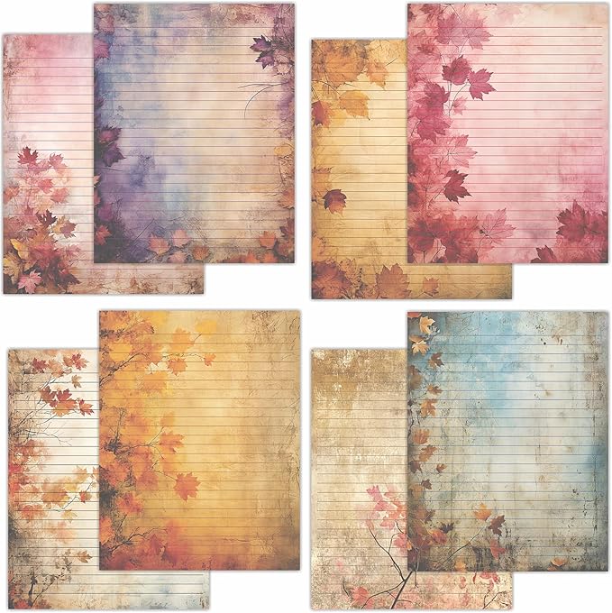 PARTH IMPEX 56 Sheets Vintage Lined Writing Paper 8.5x11 - Letter Size Ruled Stationery Rustic Old Looking Letterhead Printer Paper - 120gsm Thick Decorative Colored Antique Aged Autumn Design