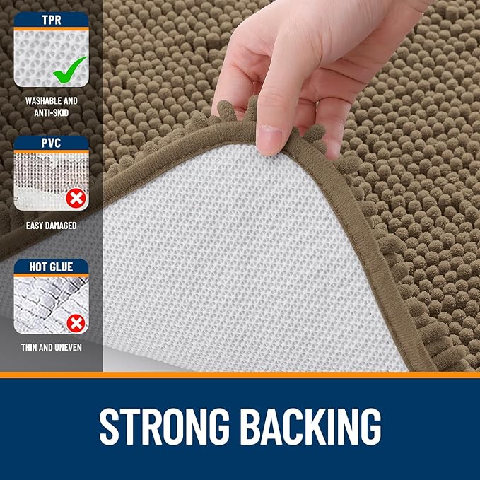 OLANLY Bathroom Rugs 59x24, Extra Soft Absorbent Chenille Bath Rugs, Rubber Backing Quick Dry, Machine Washable Bath Mats for Bathroom Floor, Tub and Shower, Home Decor Accessories, Tan