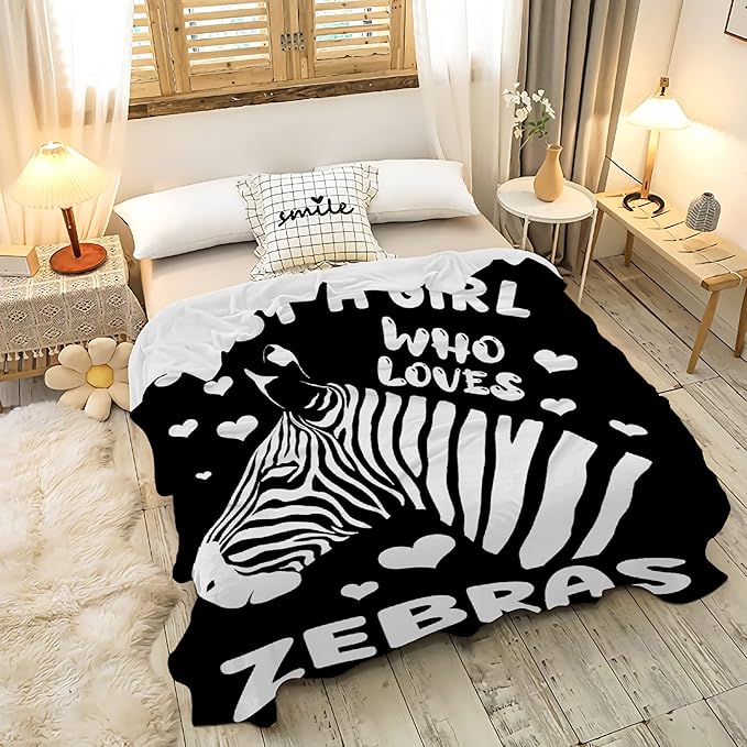 Just A Girl Who Loves Zebras Blanket Lightweight Cozy Flannel Fleece Throw Blanket Best Gift Home Decor for Bed Couch Outdoor Camping 60"x50" M for Teens