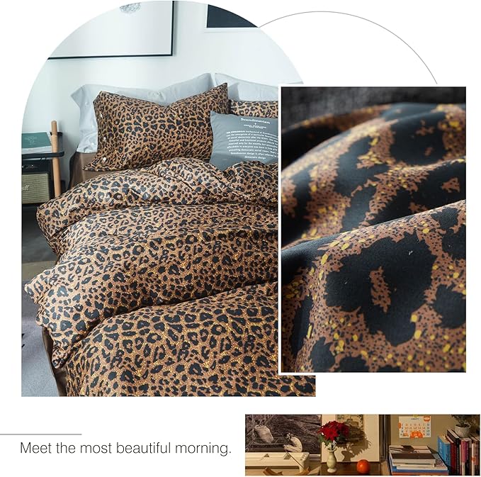 Leopard Print Twin XL Comforter Set 3 Pieces Animal Cheetah Printed Comforter with 2 Pillowcases Fluffy Soft Microfiber Bedding Set Farmhouse Leopard Comforter Set Boho Bed Comforter Twin XL Size