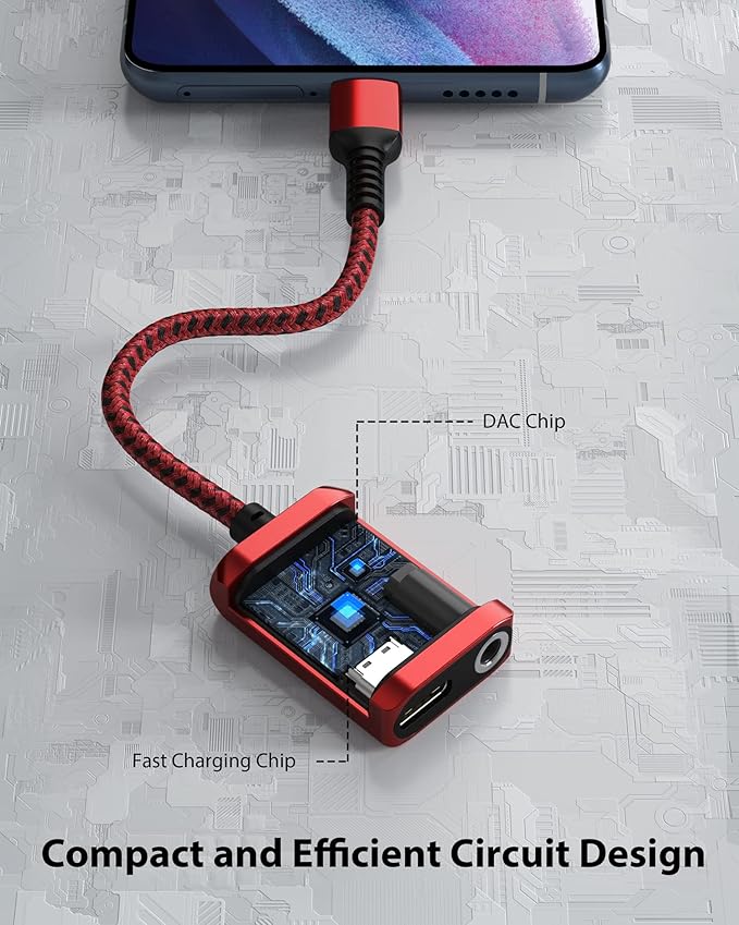 Stouchi USB C to 3.5mm Headphone and Charger Adapter, 2 in 1 USB-C to Aux Audio Jack with 30W Safe Fast Charging Hi-res DAC Compatible with iPhone 17 16 15, Galaxy S25/S24/S23/S22/S21, Pixel 6/5 (Red)