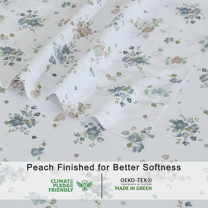 RUVANTI 100% Organic Cotton Sheets Twin Size, Percale Weave, GOTS Certified, 3-Piece Set, Deep Pocket 15", Crisp & Breathable, Soft Durable Bedding, Sábanas Algodón Orgánico – Halcyon