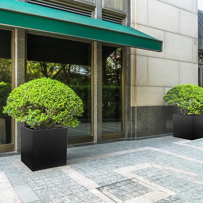 Galvanized Steel Planter Box Black Metal Planter Large Square Indoor Outdoor Planters Cube Steel Heavy Duty Flower Pot 24Inch Powder Coating Modern Commercial Residential for Patio, Deck, Yard, Garden