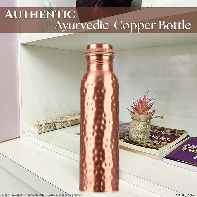 34 Oz Pure Copper Water Bottle Set – Leak-Proof Hammered Design with Tumbler, Carrying Bag & Smooth Finish Decorative – Copper Home Decore