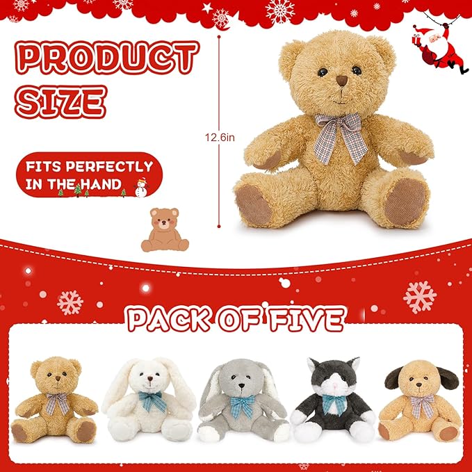 MaoGoLan 5 Pack Soft Stuffed Animals Bulk 13'' Cute Plush Toys Party Favors Bundle for Kids Teens Girls - Teddy Bear, Floppy Bunnies, Dog, Cat - Baby Shower Decor Christmas Easter Gift