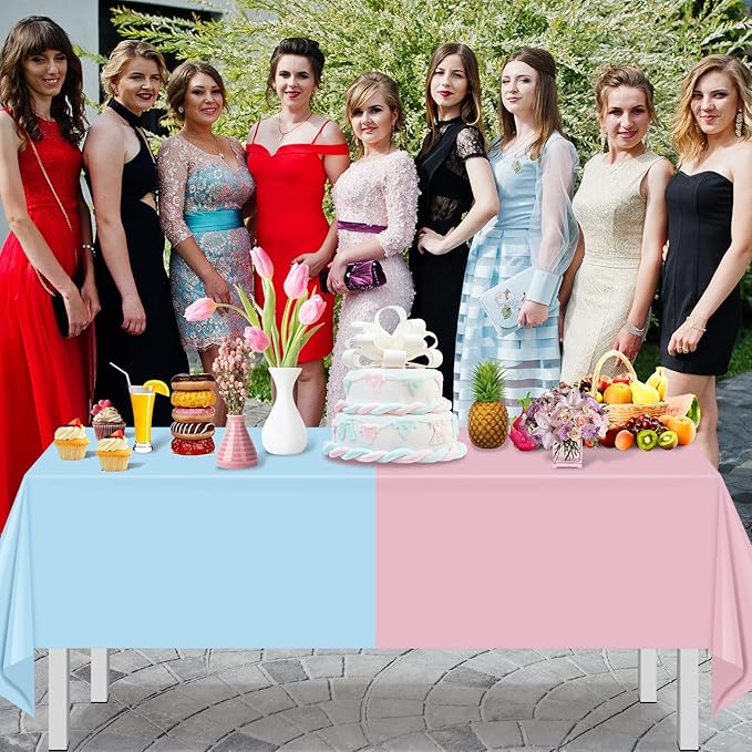 MASHAN 12Pack Gender Reveal Tablecloths, Disposable Plastic Pink and Blue Tablecloth, Rectangle Table Covers for Boy or Girl Baby Shower Party Decorations,54×108 Inch