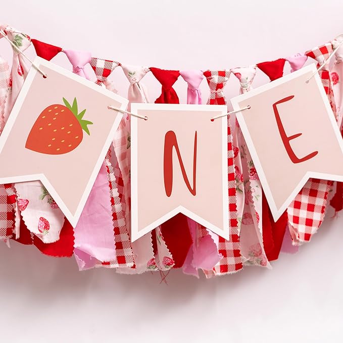Berry First Birthday High Chair Banner - Strawberry Highchair Banner 1st Birthday, Berry Sweet One Party Decorations for Cake Smash, Photo Props