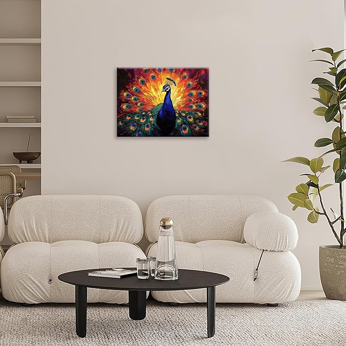 Peacock Wall Art, Elegance Peacock Pictures Wall Decor, Colorful Animal Canvas Prints Painting, Framed Artwork For Bathroom Living Room Office Bedroom Dining Room 24"X20"