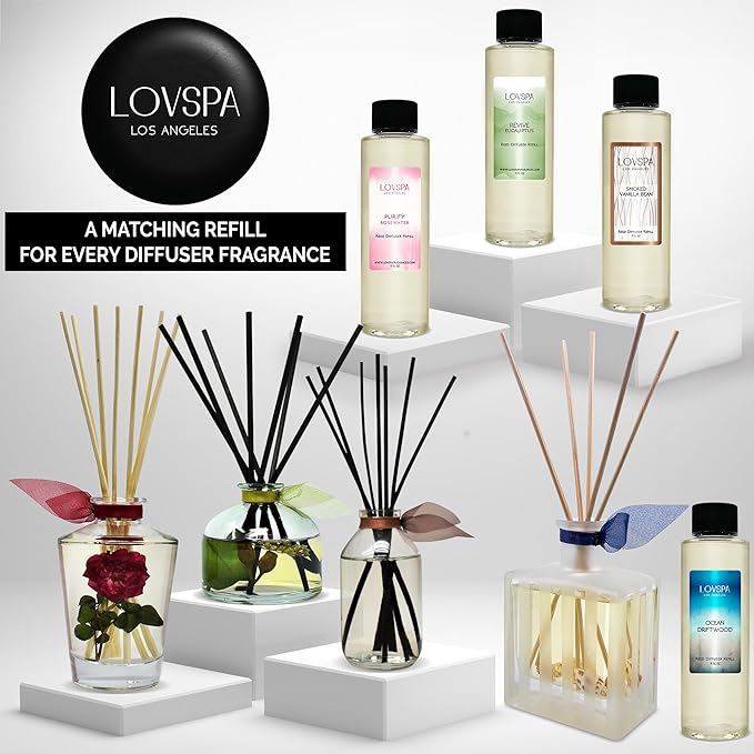 LOVSPA Reed Diffuser Set, Zen White Tea & Ginger Scented Oil Diffuser with Sticks, Home Fragrance Accessories for Bathroom Shelf Decor, Aroma Diffusers for Home or Office Desk, USA Made
