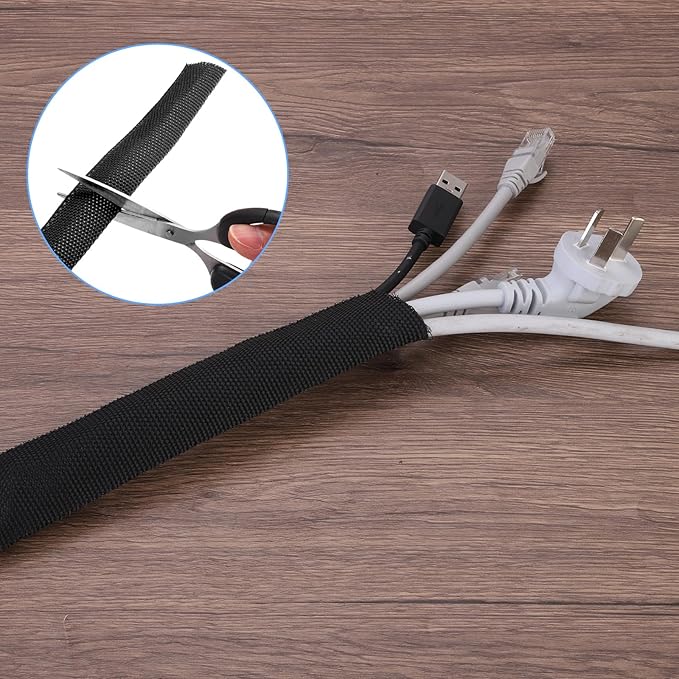 MECCANIXITY Braided Cable Sleeves Heat Shrinkable Fabric Sleeving, 1" 3ft Black 2:1 Ratio Heat Shrinkable Cord Protector for Harness Cable, Network Cable Protection, Cable Management