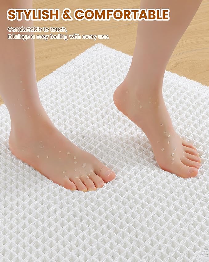 Smiry Waffle Bath Mat 36x24, Extra Soft Absorbent Bathroom Rugs, Non Slip Machine Washable Quick Dry Bath Rugs for Bathroom Floor, Tub, Shower, Home Decor Accessories, White