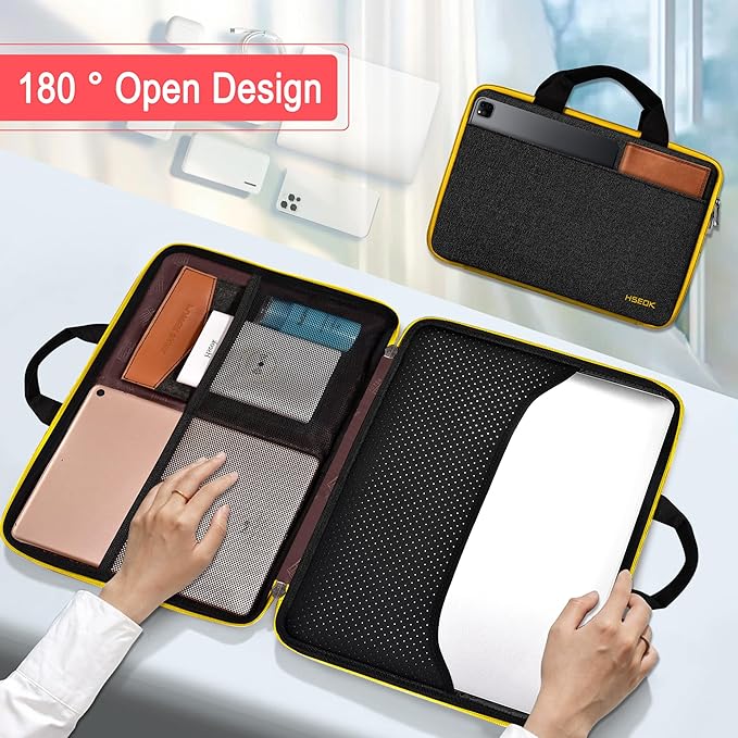 Hseok Laptop Case 13.3-14 inch Briefcase Handbag, Water-Resistant and Shockproof Computer Sleeve Compatible with MacBook Pro 14", Mac Air/Pro 13.3" and 13"-14" Notebooks Chromebooks,Black-Yellow