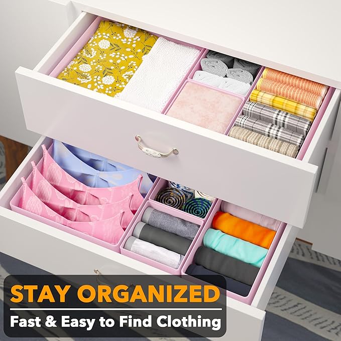 SpaceAid Drawer Organizer Clothes, 12 Pack Dresser Organizer Bins for Nursery, Closet Organization and Storage Dividers for Clothing, Baby Clothes, Underwears, Socks (Pink)