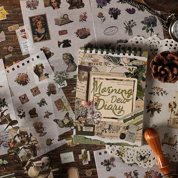 SIBLYMONA Vintage Stickers Pack, 50 Sheets Over 500 Pcs Art Stickers for Journaling, Scrapbooking Supplies and Junk Journal Bullet Journal Deco & Collage Kit Planner Accessories (Furniture)