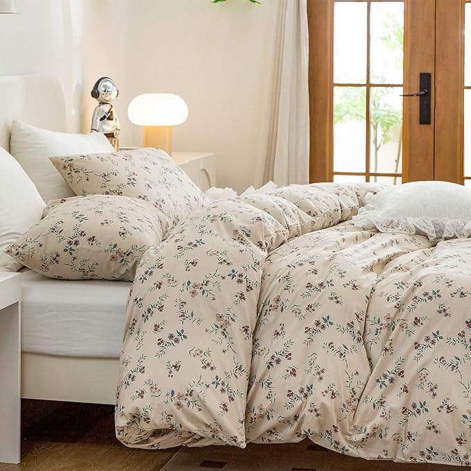 Floral Full Comforter Set 3 Pieces Soft Chic Garden Style Floral Print Lightweight Vintage Botanical Flowers Comforter Set for All Seasons 1 Comforter and 2 Pillowcases