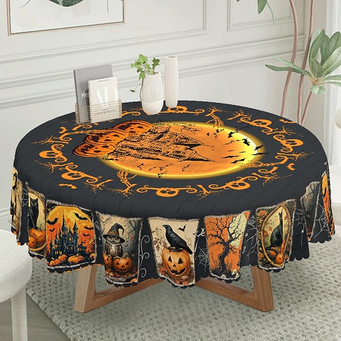 Eikione Round Tablecloth 60inch, Halloween Tablecloth Grimace Waterproof and Wrinkle-Free, Table Covers, Summer Decorations for Home Dining