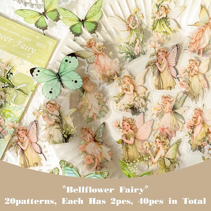 SIBLYMONA Vintage Fairy Stickers 120Pcs Transparent Stickers for Scrapbooking Journaling, Floral Butterfly Cottagecore Junk Journal Scrapbook Supplies, Rub On Transfers for Crafts (120, Blue)