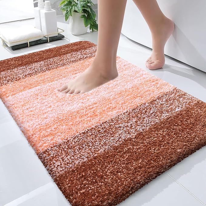 OLANLY Bathroom Runner Rugs 70x24, Extra Soft Absorbent Microfiber Bath Rugs, Rubber Backing, Quick Dry, Machine Washable Bath Mats for Bathroom Floor, Tub and Shower, Home Decor Accessories, Orange
