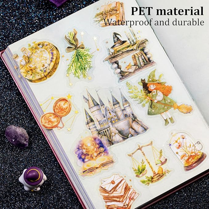 AuriicLeaf Magic-Themed PET Sticker Set, 80PCS Fantasy Adventure Stickers for Scrapbooking, Journaling, DIY Crafts, and Art Supplies