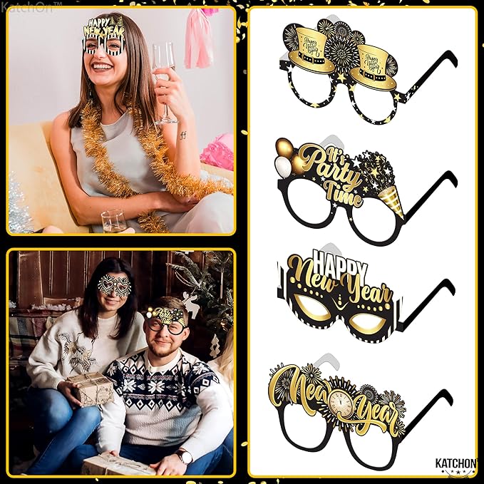 KatchOn, Happy New Year Glasses 2026 - Pack of 12 | New Years Eve Glasses, New Years Eve Party Supplies 2026 | Happy New Years Decorations 2026 | NYE Decorations 2026