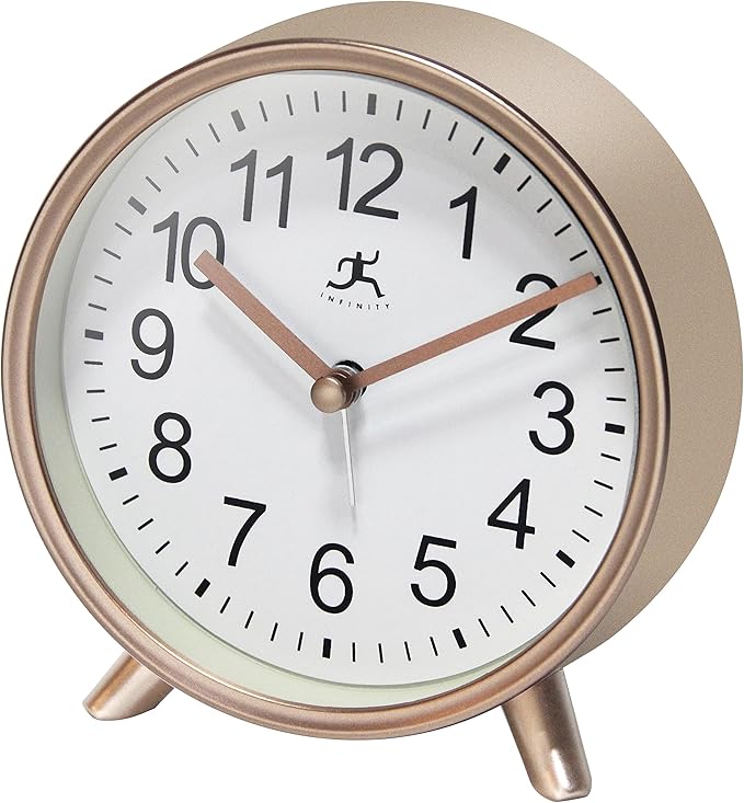 Infinity Instruments Plastic 5.75" Indoor Tabletop Alarm Clock with Quartz Movement for Accurate Time Keeping, Copper