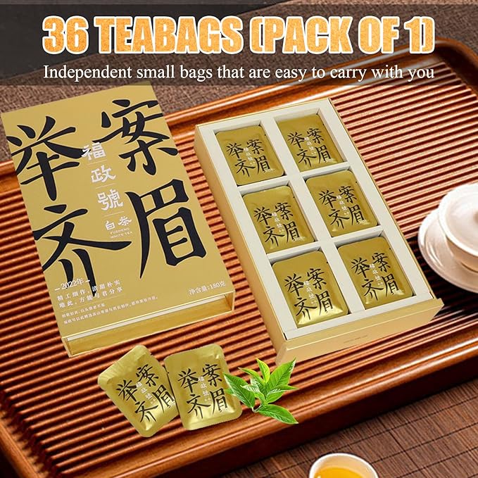 Organic White Tea Gift Box - 2022 Harvest Organic White Tea Premium Loose Leaf Tea Bags, 36 Pack x 5g Individually Wrapped, Fresh Chinese Leaves for Gifting, Enjoy Hot or Iced Brewing & Drinking