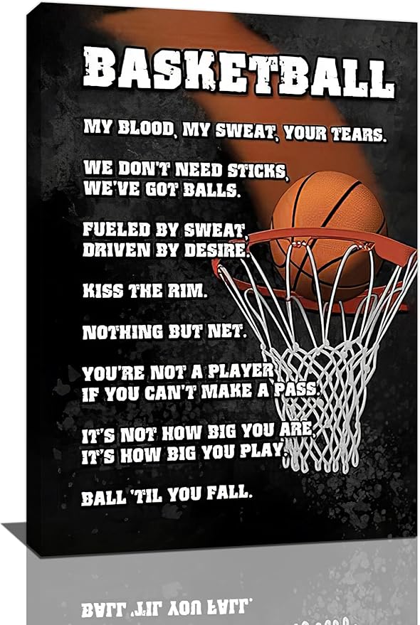 Basketball Wall Art, Basketball Life Lessons Pictures Wall Decor, Sports Quotes Canvas Prints Painting, Framed Artwork Office Home Decor For Bathroom Bedroom Dining Living Room 24L" x 16W"
